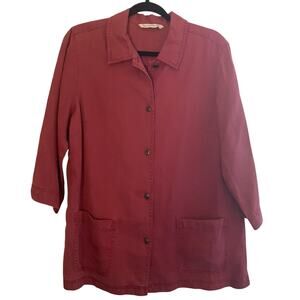 French Laundry Chore Jacket Shirt Red Lyocell Tencel Womens Size Large